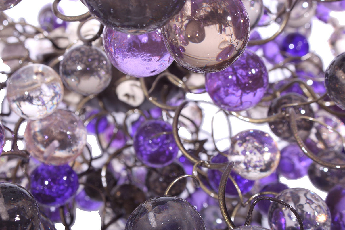 Hanging Chandeliers with purple, gray and clear bubbles lighting for Dining Room