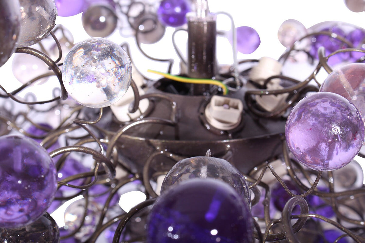 Hanging Chandeliers with purple, gray and clear bubbles lighting for Dining Room