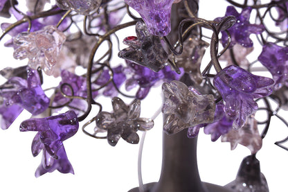 Purple bedside lamp, Table Lamp with Violet gray and clear flowers, small table lamp, midnight color flowers lighter.