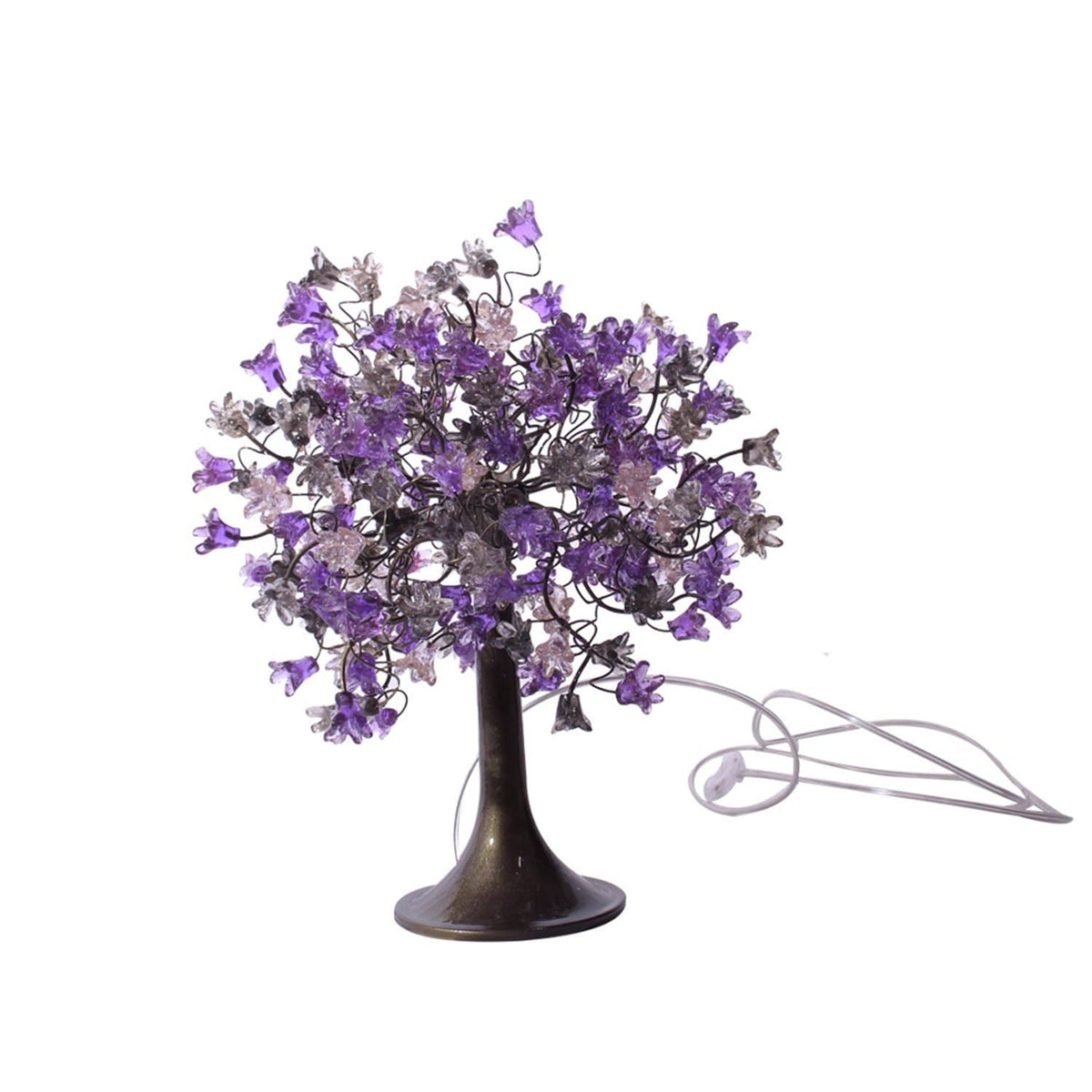 Purple bedside lamp, Table Lamp with Violet gray and clear flowers, small table lamp, midnight color flowers lighter.