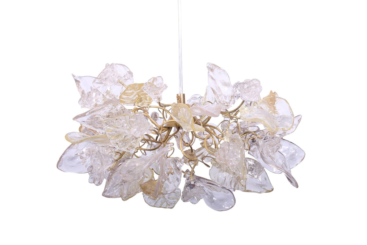 Pendant Light fixture, island lighting with Transparent Clear color and gold flowers and leaves.