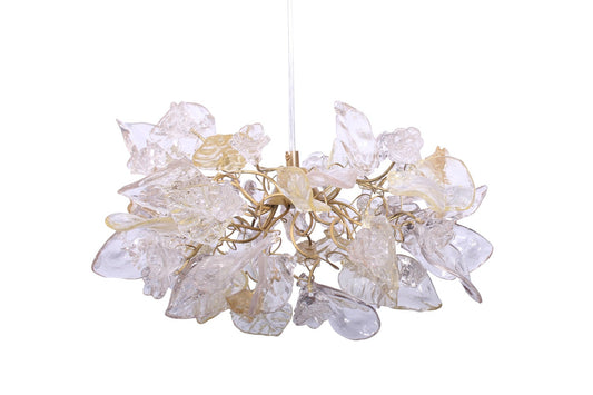 Pendant Light fixture, island lighting with Transparent Clear color and gold flowers and leaves.