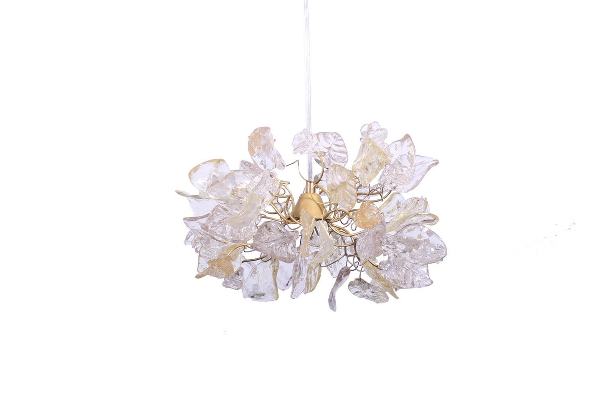 Pendant Light fixture, island lighting with Transparent Clear color and gold flowers and leaves.