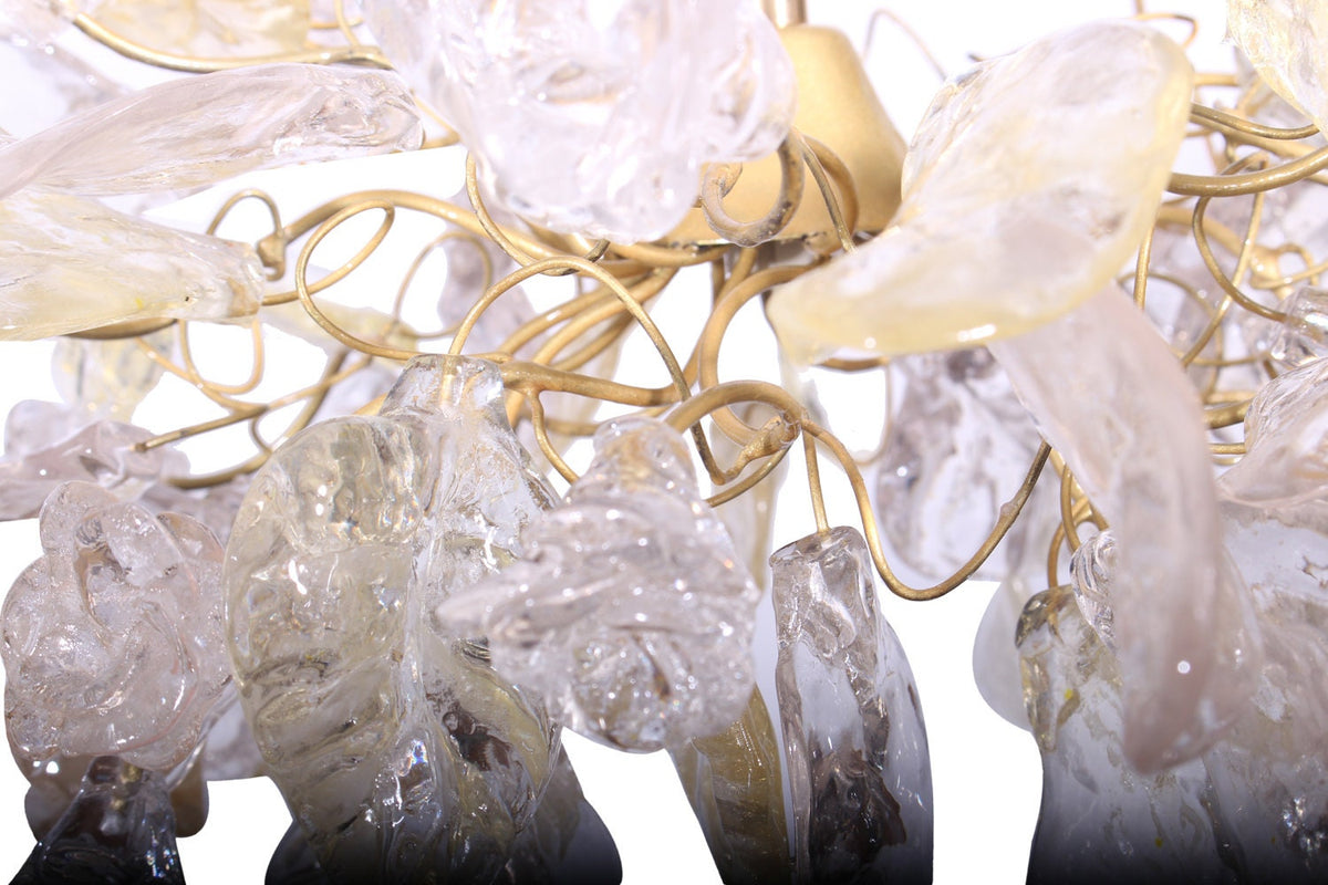 Pendant Light fixture, island lighting with Transparent Clear color and gold flowers and leaves.