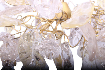 Pendant Light fixture, island lighting with Transparent Clear color and gold flowers and leaves.