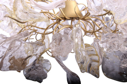 Pendant Light fixture, island lighting with Transparent Clear color and gold flowers and leaves.