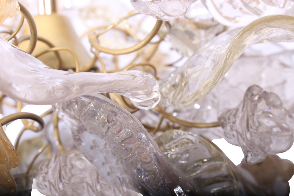 Pendant Light fixture, island lighting with Transparent Clear color and gold flowers and leaves.