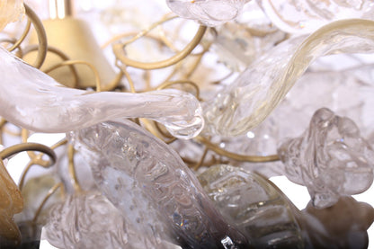 Pendant Light fixture, island lighting with Transparent Clear color and gold flowers and leaves.