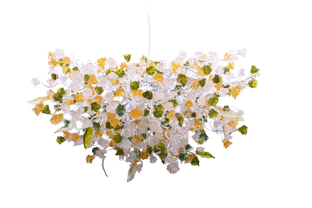 Hanging chandeliers with orange clear and green color flowers and leaves for Dining Room, bedroom or living room.
