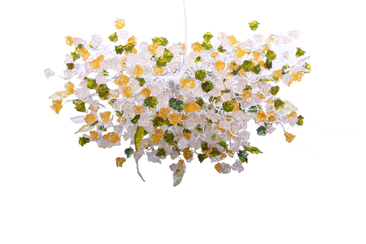 Hanging chandeliers with orange clear and green color flowers and leaves for Dining Room, bedroom or living room.