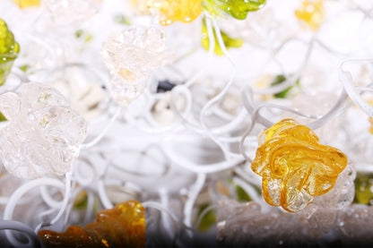 Hanging chandeliers with orange clear and green color flowers and leaves for Dining Room, bedroom or living room.