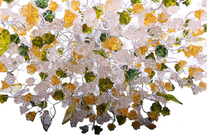 Hanging chandeliers with orange clear and green color flowers and leaves for Dining Room, bedroom or living room.