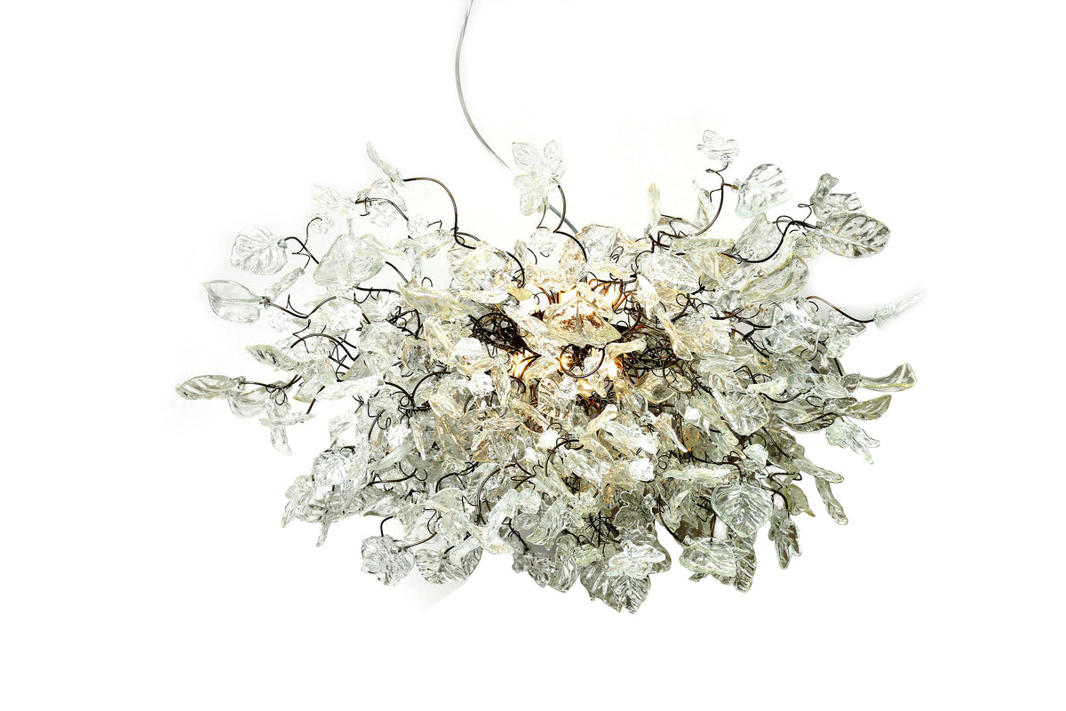 Hanging Chandeliers with transparent clear leaves and flowers for Dining Room
