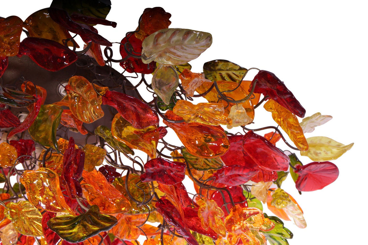 30" Large Flush Mount Light: Warm Floral Resin Flowers Leaves Bronze G9 LED