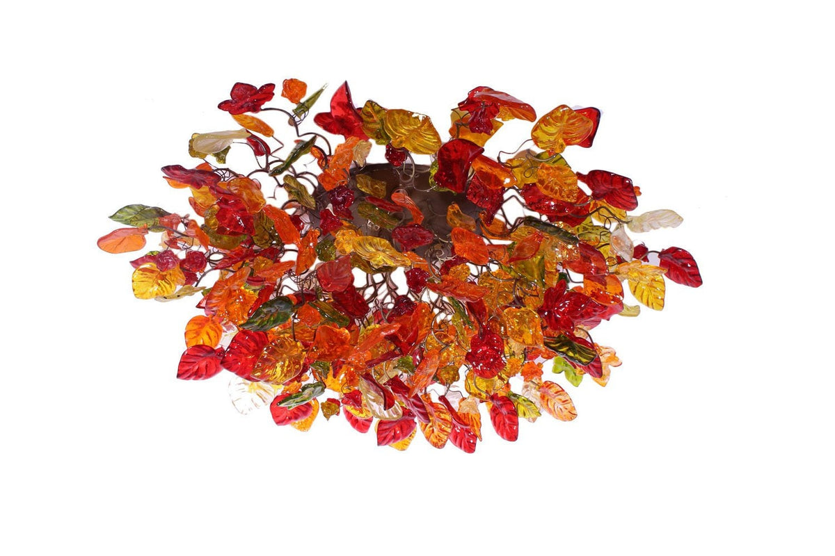 30" Large Flush Mount Light: Warm Floral Resin Flowers Leaves Bronze G9 LED