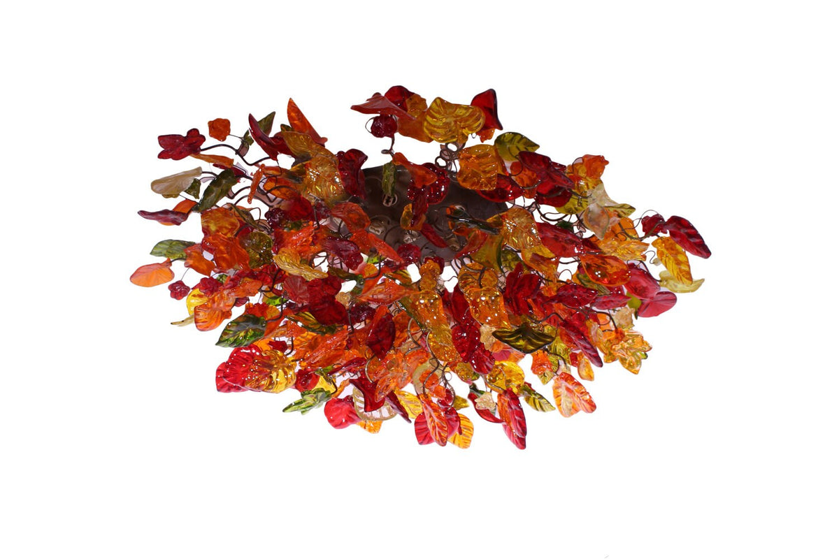 30" Large Flush Mount Light: Warm Floral Resin Flowers Leaves Bronze G9 LED