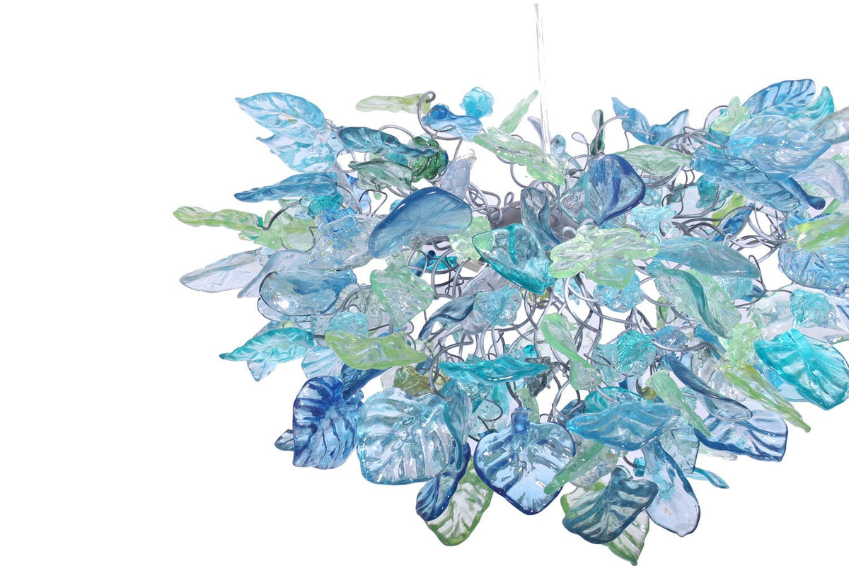 Unique lighting with Sea color flowers & leaves for Dining Room