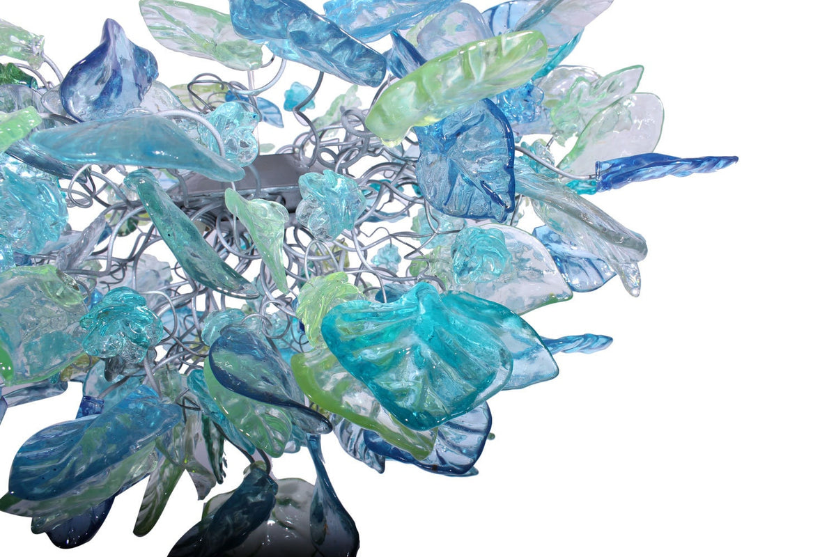Unique lighting with Sea color flowers & leaves for Dining Room