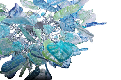 Unique lighting with Sea color flowers & leaves for Dining Room