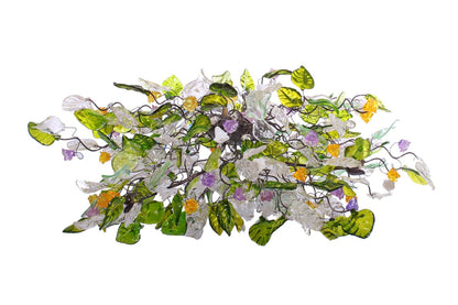 Hanging oval chandeliers with green clear yellow and purple flowers and leaves for Dining Room