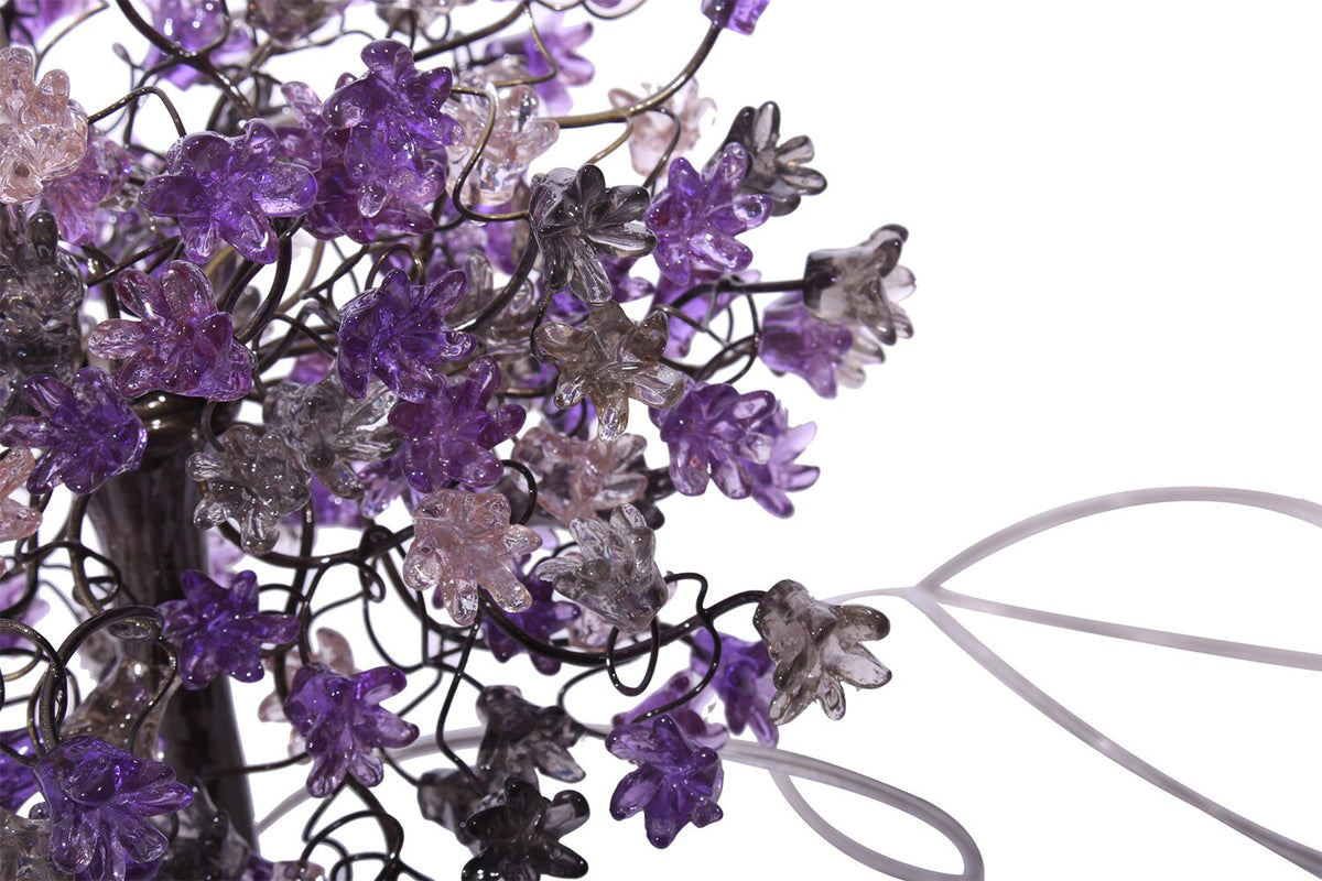 Purple bedside lamp, Table Lamp with Violet gray and clear flowers, small table lamp, midnight color flowers lighter.