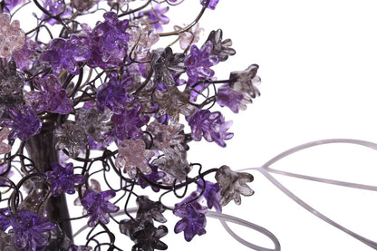 Purple bedside lamp, Table Lamp with Violet gray and clear flowers, small table lamp, midnight color flowers lighter.