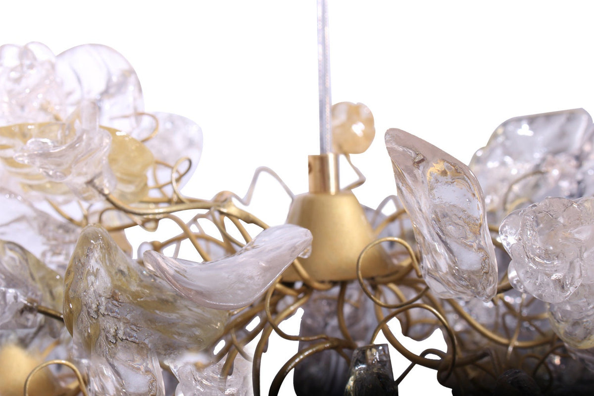 Pendant Light fixture, island lighting with Transparent Clear color and gold flowers and leaves.