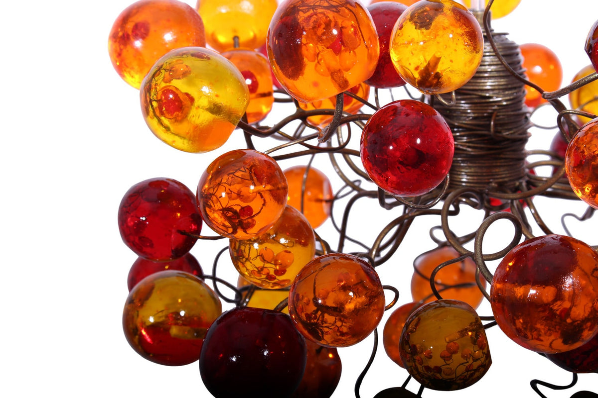 Bubbles Lighting, Ceiling Pendant light with orange and red wine bubbles.