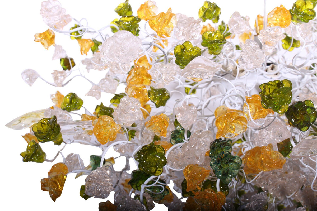 Hanging chandeliers with orange clear and green color flowers and leaves for Dining Room, bedroom or living room.