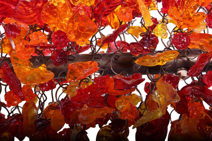 Warm Orange Floral & Leaves Resin Chandelier: Elegant Dining Room Lighting Decor