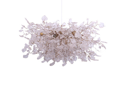Hanging Chandeliers with transparent clear leaves and flowers for Dining Room