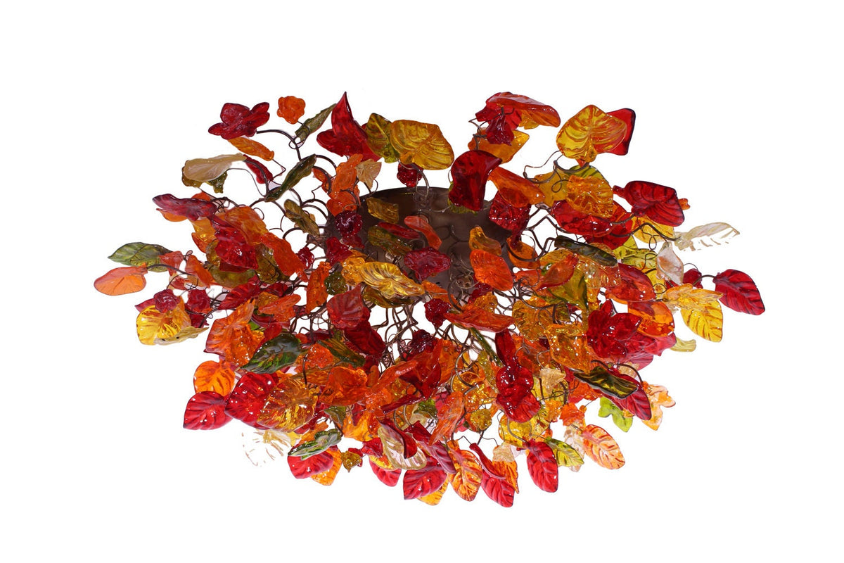 30" Large Flush Mount Light: Warm Floral Resin Flowers Leaves Bronze G9 LED
