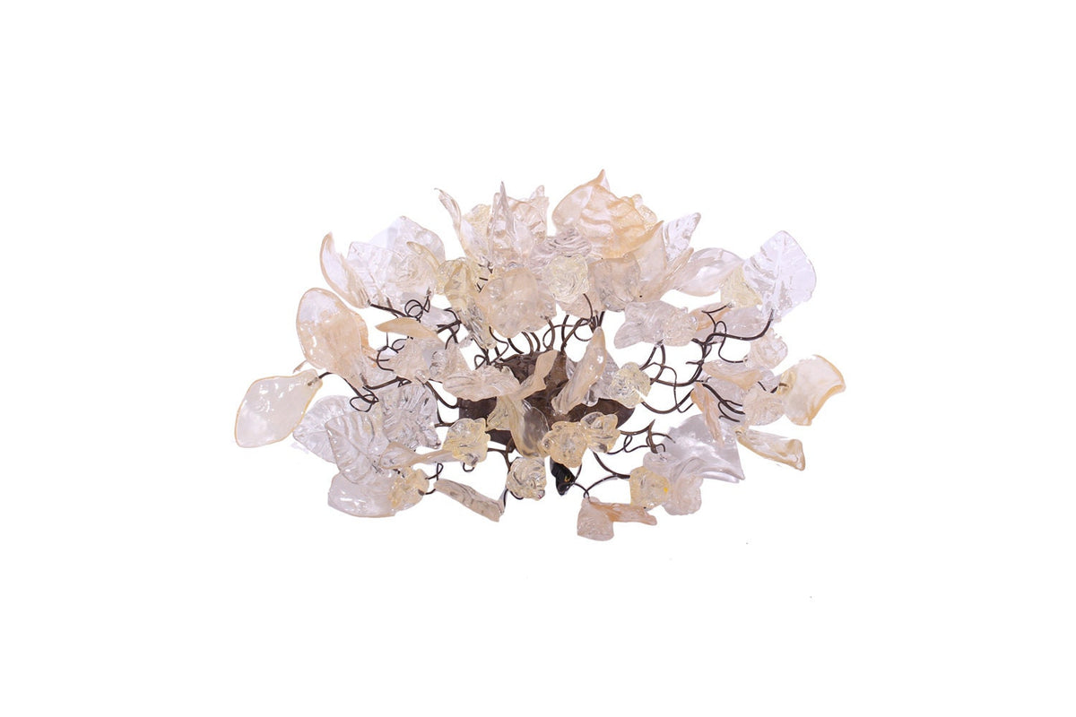 Bronze Sconce With Whimsical Resin Leaves In White & Gold