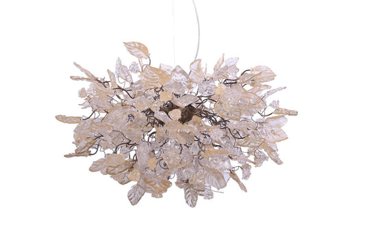 Hanging Chandeliers with transparent gold and clear leaves and flowers for Dining Room
