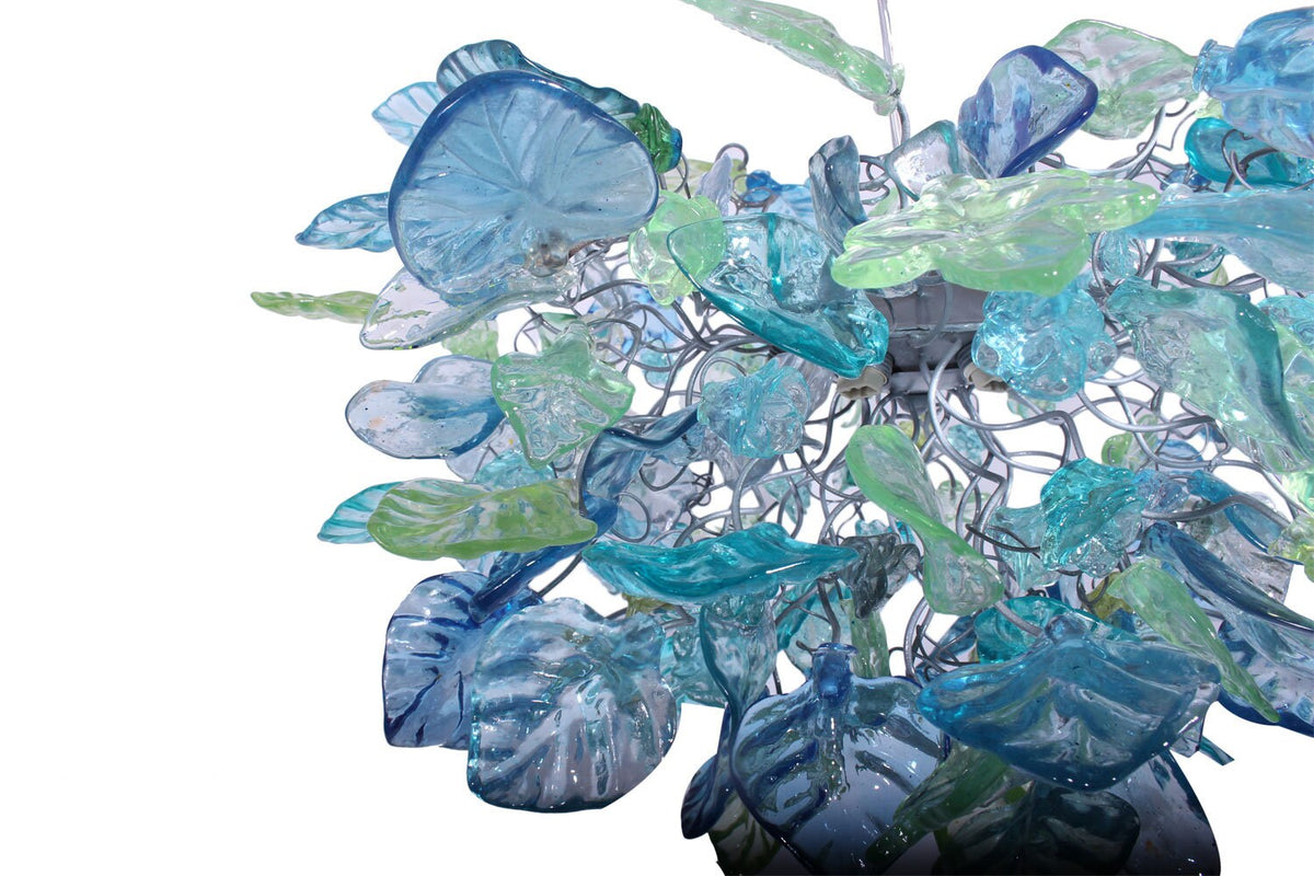 Unique lighting with Sea color flowers & leaves for Dining Room