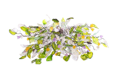 Hanging oval chandeliers with green clear yellow and purple flowers and leaves for Dining Room