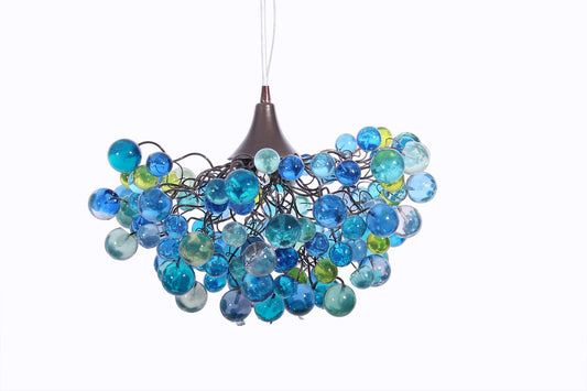 Resin Bubble Chandelier, Blue Sea Glass Light, Kids Room Lighting, Dining Room Lamp, Coastal Decor, Housewarming Gift