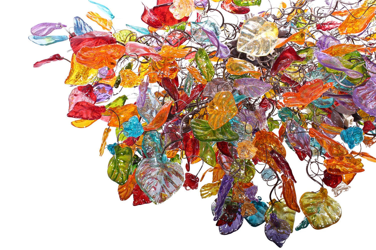Big Hanging chandeliers with Colorful flowers and leaves