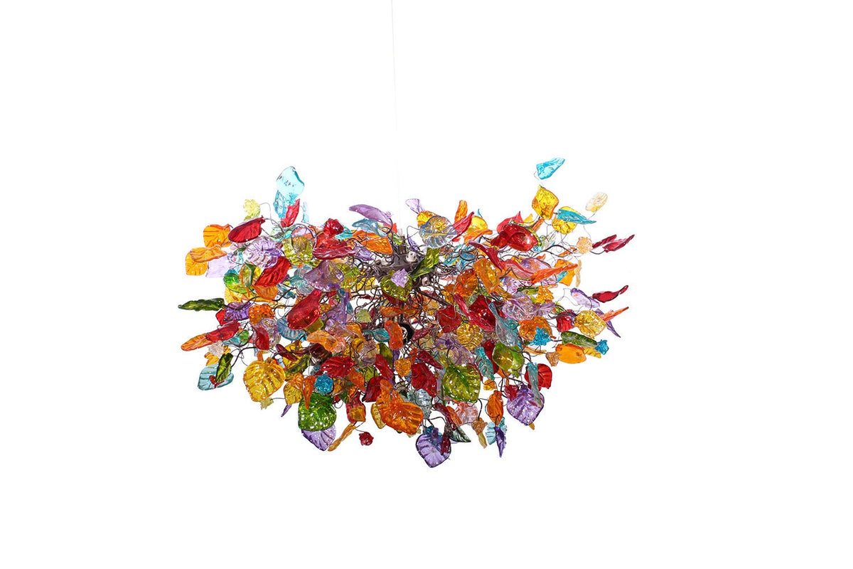 Big Hanging chandeliers with Colorful flowers and leaves