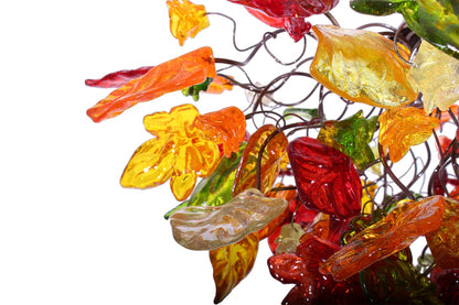 Lighting hanging chandeliers with autumn color flowers and leaves