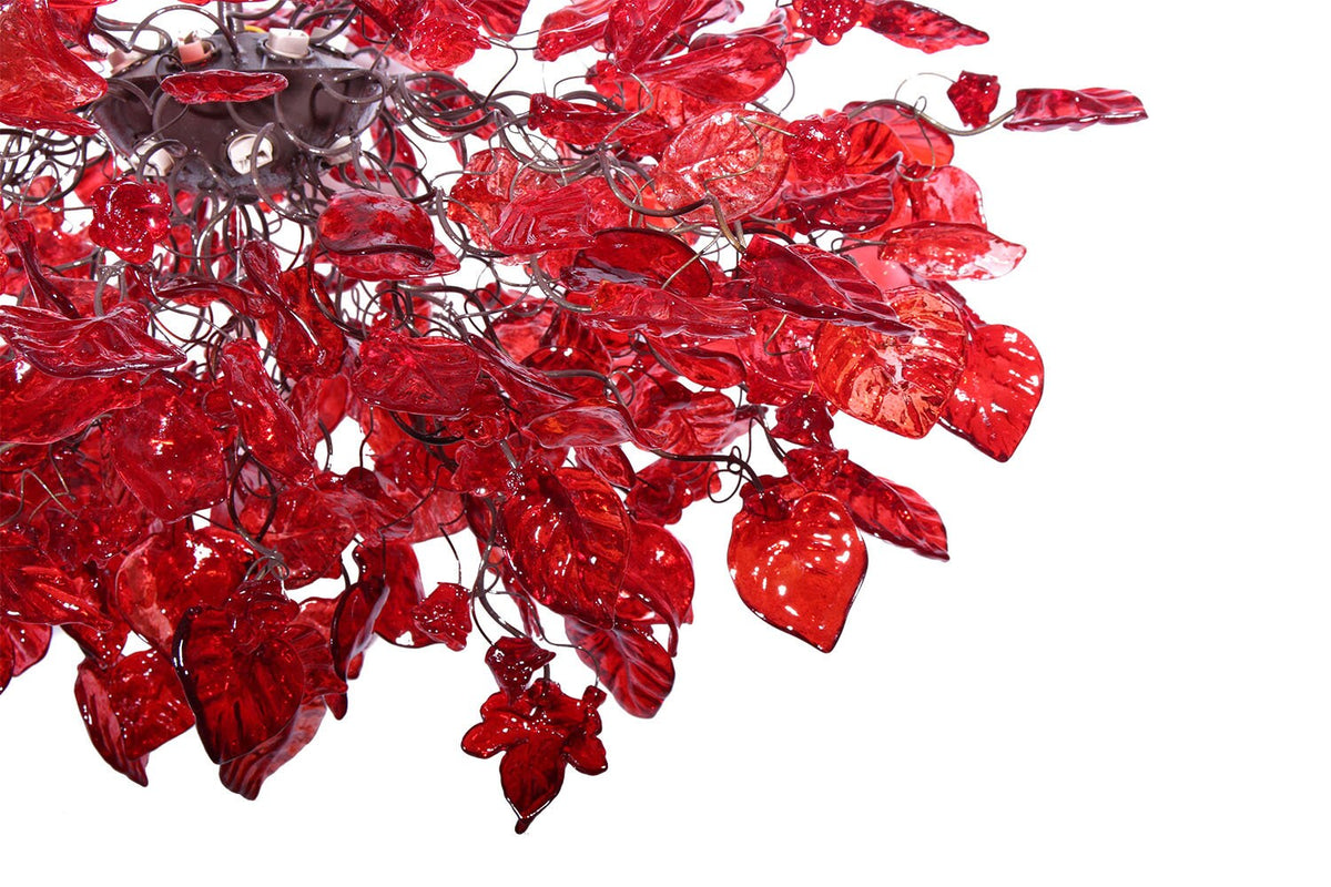 Ceiling Light Fixture - Red Hanging chandeliers with flowers and leaves for Dining Room, bedroom or living room.