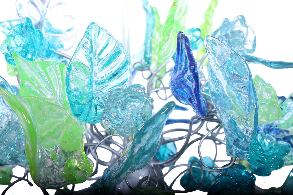 Pendant Lighting, modern blue pendant with sea color flowers and leaves
