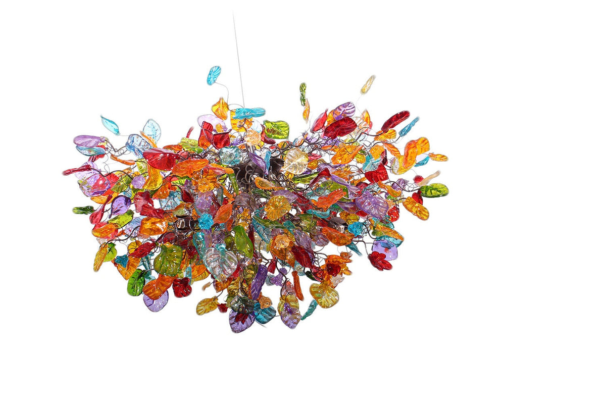 Big Hanging chandeliers with Colorful flowers and leaves