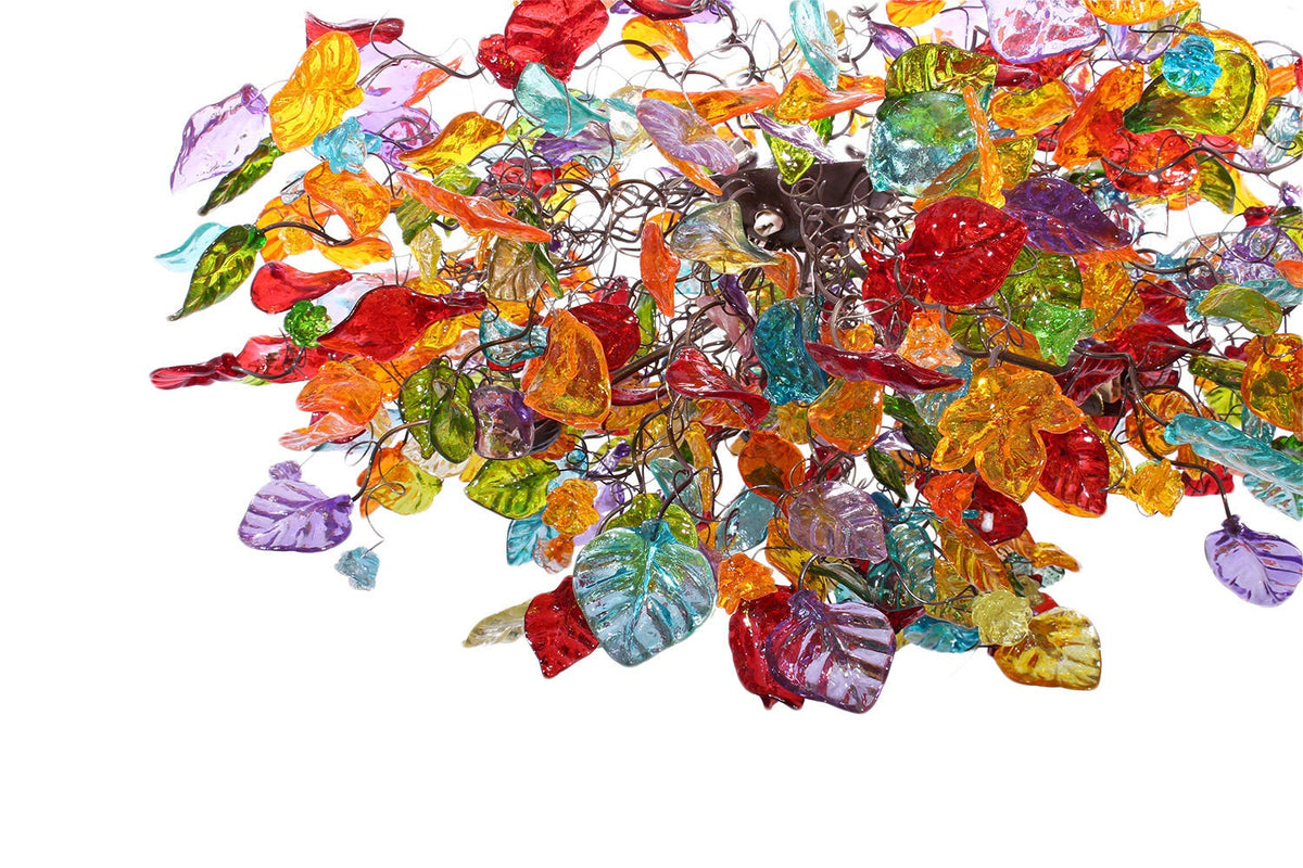 Big Hanging chandeliers with Colorful flowers and leaves