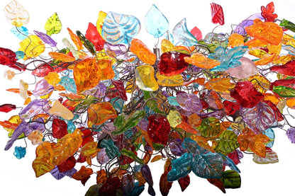 Big Hanging chandeliers with Colorful flowers and leaves
