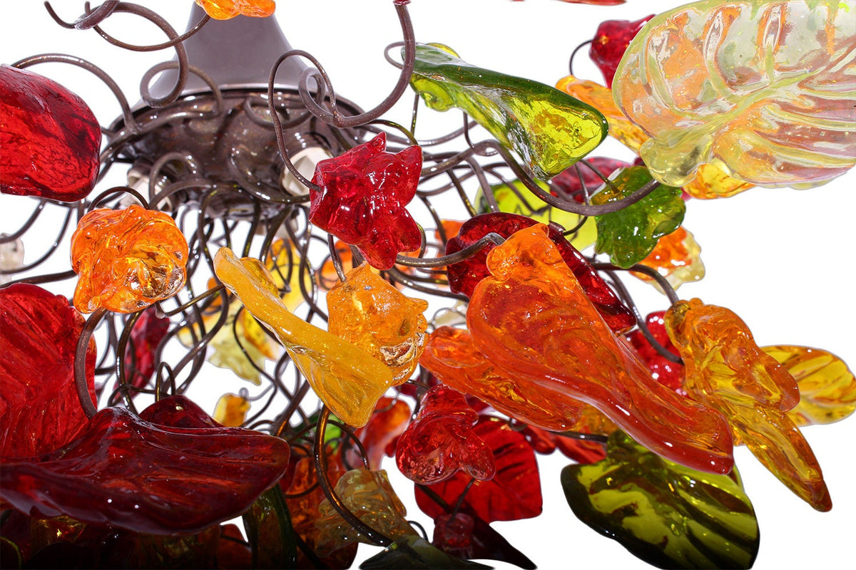 Lighting hanging chandeliers with autumn color flowers and leaves