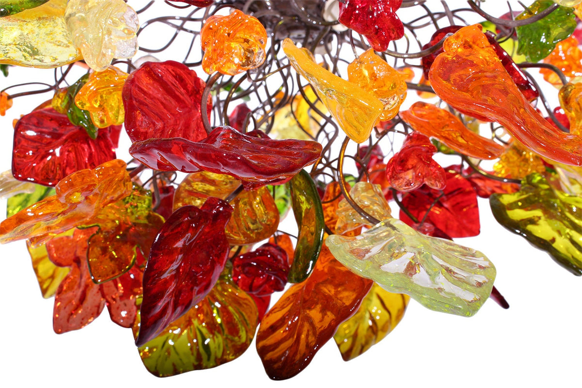 Lighting hanging chandeliers with autumn color flowers and leaves