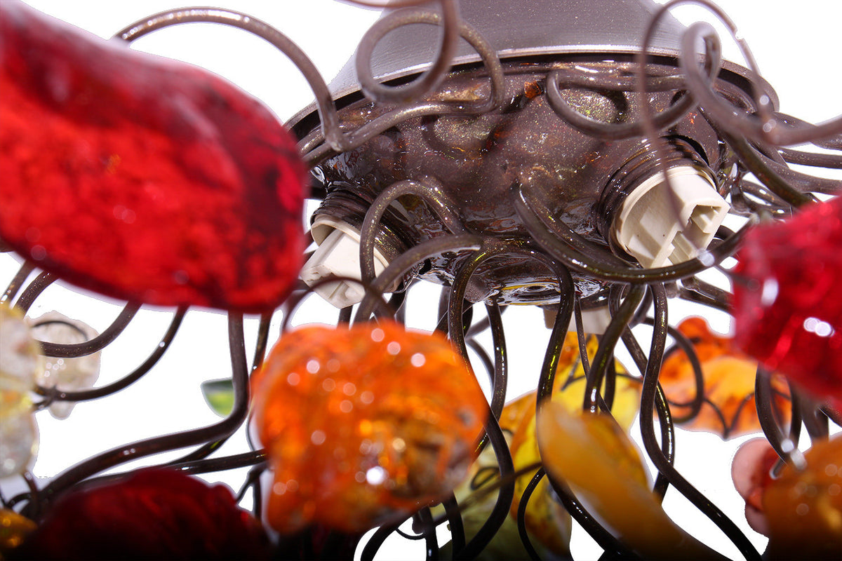 Lighting hanging chandeliers with autumn color flowers and leaves