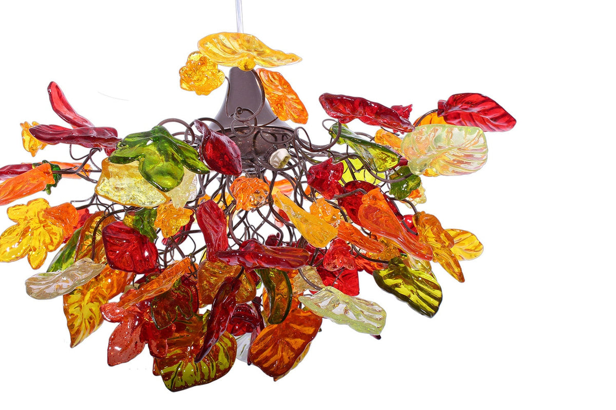 Lighting hanging chandeliers with autumn color flowers and leaves