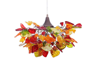 Lighting hanging chandeliers with autumn color flowers and leaves
